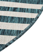 Unique Loom Outdoor Striped Collection Area Rug - Striped (4' 1" Round, Teal/Ivory)