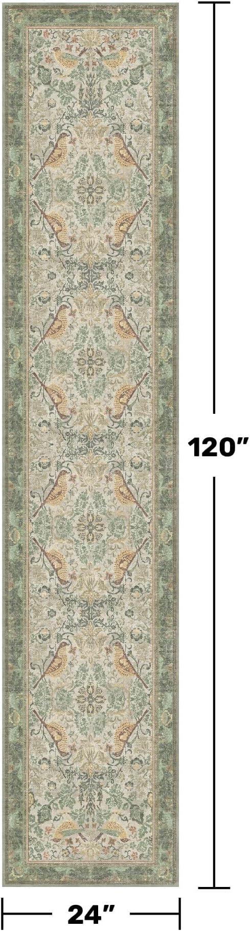 Vintage Sage Runner Rugs for Hallways - Light Green 2x10 Kitchen Runners, 10 ft Long Entryway Rug, Botanical Boho Pattern with Flowers and Leaves, Washable Non Slip Low Pile
