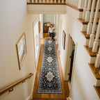 Area Rugs 2'x10' Washable Non-Slip, Floral Vintage Distress Print Pattern Medallion Carpet for Living Room Bedroom Dining Room, Black Brown Neutral Dark Tan