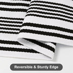 Outdoor Front Door Mat 3'x5', Black and White Cotton Hand Woven Striped Rug,Reversible Washable Front Porch Rug, Foldable Layered Doormat for Entryway/Home Entrance/Farmhouse