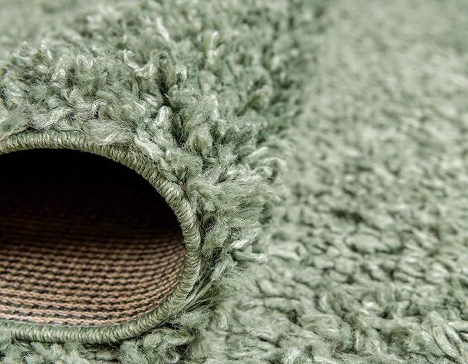 Unique Loom Davos Shag Collection Area Rug - Solid (3' 3" Square, Sage)