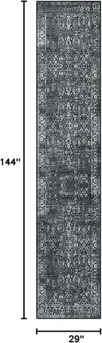 Morebes Black Vintage Carpet Runners for Hallway 12ft,Washable Long Runner Rug for Kitchen Indoor Floor Non-Slip,Distressed Super Soft Throw Carpet for Entryway Bathroom Dining Room Playroom