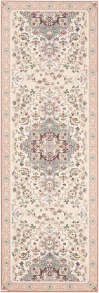 Phantoscope Washable Runner Rug 2'x6' Non-Slip, Vintage Boho Hallway Rugs for Entryway, Stair, Bedroom, Persian Floral Medallion Pattern, Low-Pile Foldable Floor Carpet, Ivory Rose/Fall Bloom