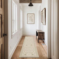 EVERGRACE Hallyway Area Runner Rugs 2x8, Boho Floral Faux Wool Indoor Outdoor Rugs, Washable Rugs for Bedroom Dining Room Living Room Kitchen, Low Pile Floor Mat Carpet for Home Decor, Natural Beige