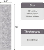 Bavni Washable Runner Rug 2’6”x10, Non Slip Vintage Hallway Runner, Ultra Thin Low Pile Washable Carpet for Kitchen Entryway Bedroom, Grey