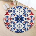 Vintage Blue Flowers Washable Round Rugs Oriental Tribal Floral Circle Rugs for Living Room Entryway Round Area Rug Soft Non Slip Nursery Carpet for Bedroom Dining Coffee Table 3ft
