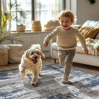 Bavni 10x14 Area Rugs, Modern Living Room Rugs, Large Machine Washable Rug Non-Slip, Soft Pet Friendly Rugs for Bedroom, Playroom, Dining Room, Blue/Ivory
