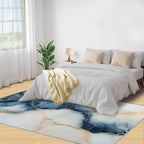 4x6 Abstract Marble Cafe Rug - Blue-White-Marble Rugs for Bedroom Aesthetic, Luxury Stone Pattern Soft Comfortable Non-Slip for Offie Bedroom Study Boy Girl Room Hotel Dorm