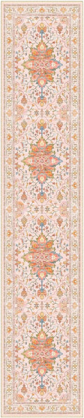 Area Rugs 2'6''x12' Washable Non-Slip, Floral Vintage Distress Print Pattern Medallion Carpet for Living Room Bedroom Dining Room, Light Pink Colorful