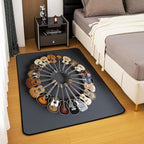 Round Guitar Large Area Rug 5x7 Musical Instruments Living Room Rug | Music Notes Modern Rock Rugs for Bedroom, Grunge Hip Hop Carpet Indoor Floor Mat