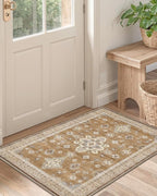 DEXI Area Rugs for Entryway 2x3, Washable Low Pile Vintage Traditional Entry Rug Non Slip, Small Indoor Door Mat for Bedroom Kitchen Entrance Hallway, Light Brown