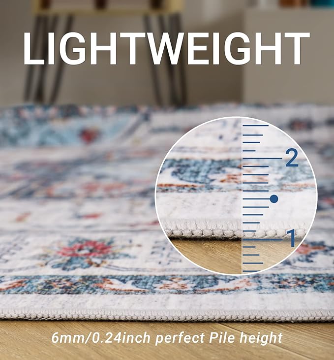 zesthome Washable Rug 5x7 Area Rugs,Stain Resistant Rugs for Living Room,Bedroom,Non-Slip Backing Home Decor Rug, Vintage Medallion Pattern Rugs (Blue,5'x7')