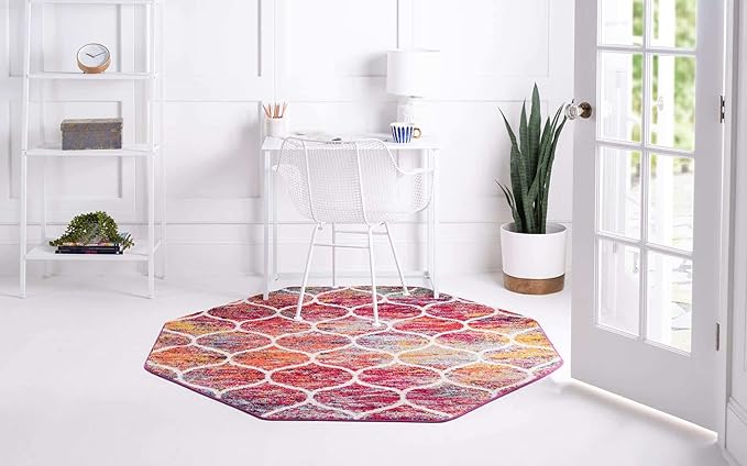 Rugs.com Lattice Frieze Collection Rug – 7' Octagon Multi Medium Rug Perfect for Living Rooms, Kitchens, Entryways