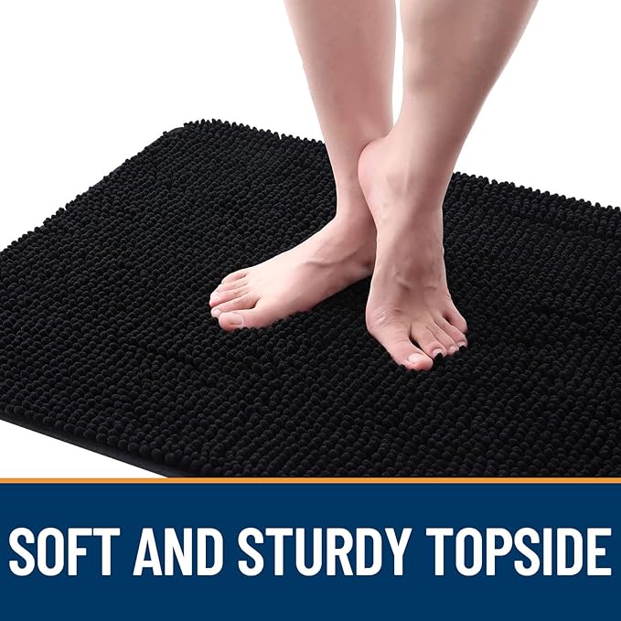 OLANLY Dog Door Mat for Muddy Paws 47x17, Absorbs Moisture and Dirt, Absorbent Non-Slip Washable Doormat, Quick Dry Chenille Mud Mat for Dogs, Entry Indoor Entryway Carpet for Inside Floor, Black