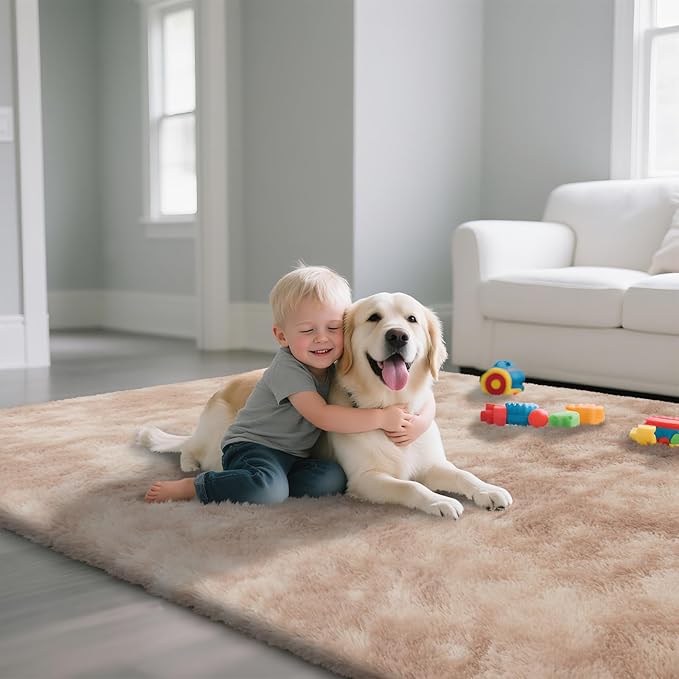 Fluffy Rug Shaggy Area Rug, Mottling Beige 10x14 Area Rugs for Bedroom, Super Soft Shaggy Rugs for Living Room Bedroom Kids Room Home Decor, Upgrade Anti-Skid Rectangular Fuzzy Rug
