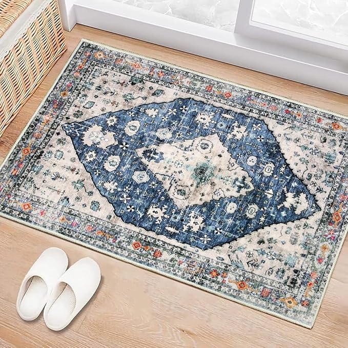 Boho Vintage Oriental Entry Rugs for Entrance Non-Slip Washable Tribal Small Area Rug,Ultra Soft Bohemian Floral Medallion Low-Pile Indoor Front Door Mat for Bedroom Kitchen Bathroom 20" x 32"