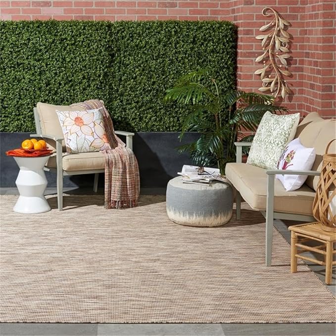 Pemberly Row 6' x 9' Beige Fabric Modern Indoor/Outdoor Area Rug