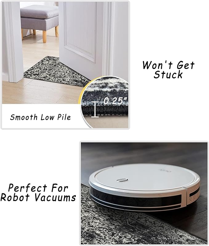 vivorug 3x5 Area Rugs, Stain Resistant Washable Rug for Living Room, Vintage-Inspired Black and White Rug