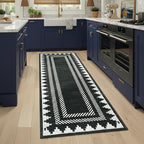Modern Geometric Bordered 2×6 Non Slip Low Pile Runner Rugs for Kitchen Hallway Modern Stain Resistant Soft Indoor Carpet Foldable Machine Washable Non Shedding Bedroom Dining Room Rug, Black