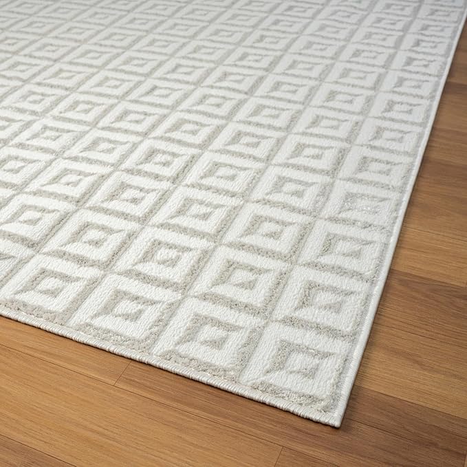 LUXE WEAVERS Geometric Greek Pattern Area Rug, Cream, 4'X5'