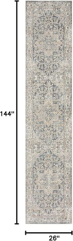 Nourison Home Astra Machine Washable Grey Blue 2'2" x 12' Area Rug - Easy Clean, Non Shedding, Bed Room, Living Room, Dining Room, Kitchen (12' Runner)
