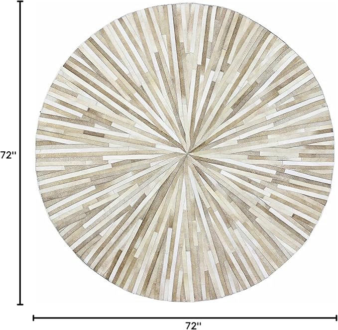 Faux Cowhide Round Area Rug | Non-Slip Leather Floor Carpet for Living Room, Bedroom, and Home Décor | Modern Stylish Accent Rug(Beige_6x6)