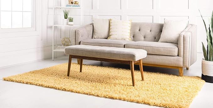 Unique Loom Davos Shag Collection Area Rug - Solid (5' 3" x 8' Rectangle, Sun Yellow)