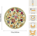 6ft Round Machine Washable Area Rug for Living Room, Green Vintage Boho Floral Rug Large Non-Slip Low Pile Soft Faux Wool Carpet, Kids and Pets Friendly for Bedroom Nursery Farmhouse Home Decor Rug