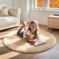 4x4 Round Solid Fluffy Camel Area Rug – Washable, Durable, Circle Bedroom Rug, Non-Slip High Pile Shag Rugs for Living Room, Bedside, Dorms, Nursery Rooms, Kids Room, Soft Indoor Floor Carpet