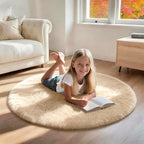 4x4 Round Solid Fluffy Camel Area Rug – Washable, Durable, Circle Bedroom Rug, Non-Slip High Pile Shag Rugs for Living Room, Bedside, Dorms, Nursery Rooms, Kids Room, Soft Indoor Floor Carpet