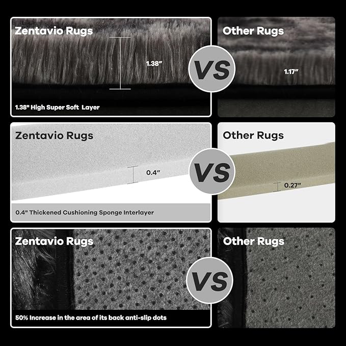 Zentavio Black and Grey Area Rugs for Living Room Large Men Room Carpet 5x8 Bedroom Fluffy Furry Shag Aesthetic Plush High Pile Floor Rug for Kids Room Dorm Home Decor Gray