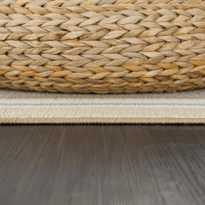 Beverly Rug Non Slip Area Rugs 2x5 Modern Bordered Non Skid Rubber Backing Soft Runner Rug for Living Dining Room Easy to Clean Non Shedding Kitchen Bedroom Indoor Carpet 2 x 5 Beige