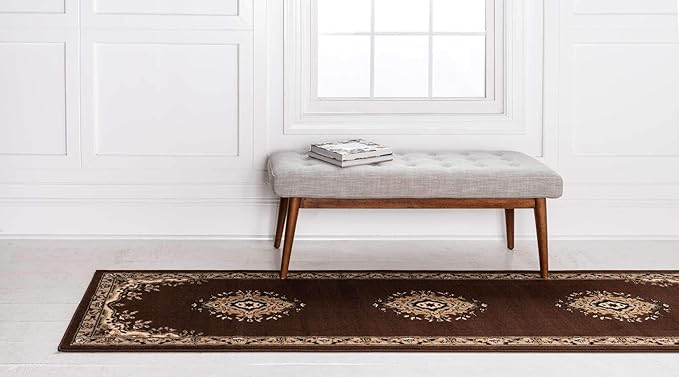 Unique Loom Reza Collection Traditional Persian Style Area Rug, 2 ft 2 in x 8 ft 2 in, Brown/Ivory
