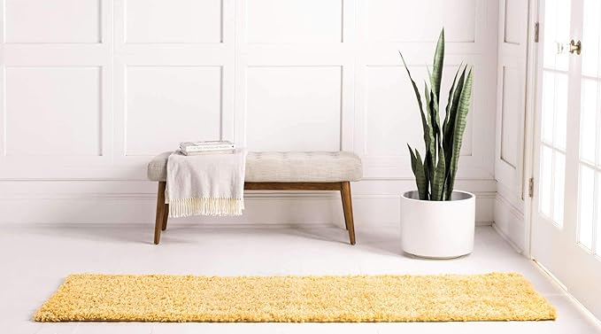 Unique Loom Davos Shag Collection Area Rug - Solid (2' 7" x 13' 1" Runner, Sun Yellow)