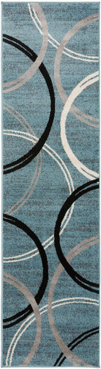 Rugshop Modern Wavy Circles Design Runner Rug, Non-Shedding Carpet for Hallway, Kitchen, or Entryway, Blue, 2' x 7'2"