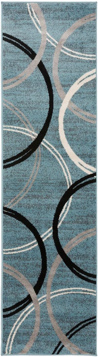 Rugshop Modern Wavy Circles Design Runner Rug, Non-Shedding Carpet for Hallway, Kitchen, or Entryway, Blue, 2' x 7'2"