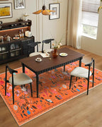 Boho Washable Area Rug 4x6 – Floral Low Pile Non-Slip Carpet for Living Room, Bedroom, Office, Playroom, Entryway, Kitchen, Dining Room (Orange)