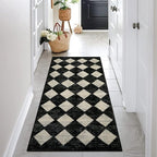 Lahome Washable Black and White Kitchen Runner Rug, 2x5 Soft Non Slip Laundry Room Rug Bathroom Runner Rugs with Rubber Backing, Moroccan Trellis Kid Pet Friendly Carpet Runners for Entryway Bedside