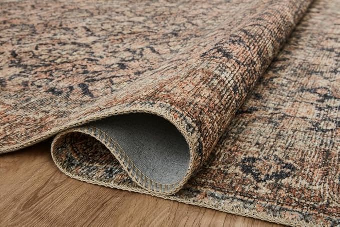 Loloi Amber Lewis Billie Collection, Ink & Salmon 5'-0" x 7'-6" Area Rug – Antique & Distressed Accent Rugs for Living Room, Bedroom, Entryway & Hallway, No Shed High Traffic Area Home Decor Rug