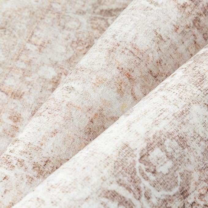4x6 Beige Washable Area Rug for Living Room Bedroom Neutral Soft Non Slip Rug Low Pile Vintage Distressed Carpet for Dining Room Nursery Office Indoor