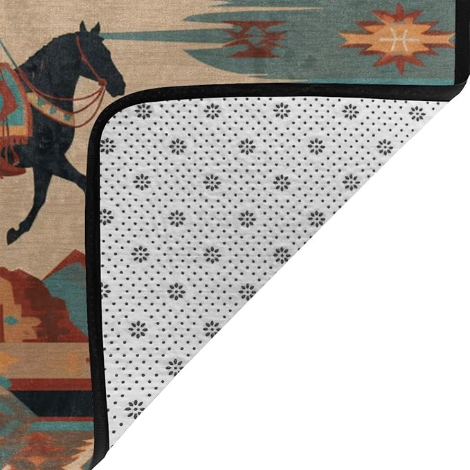 Horse Western Boho Ethnic Style Area Rug Washable Outdoor Rugs Anti-Slip Soft Carpet Entryway Indoor Door Mat for Bedroom,Living Room,Porch,Terrace and Entrance Decor 5'x 4'