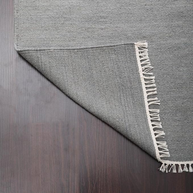 Rugsotic Carpets Hand Woven Flat Weave Kilim Wool ECO-Friendly Area Rugs - 9'x12', Rectangle Shape, Silver Color, Solid Plain Design, Low Pile Handmade Rugs for Living Room, Bed Room (D00111)