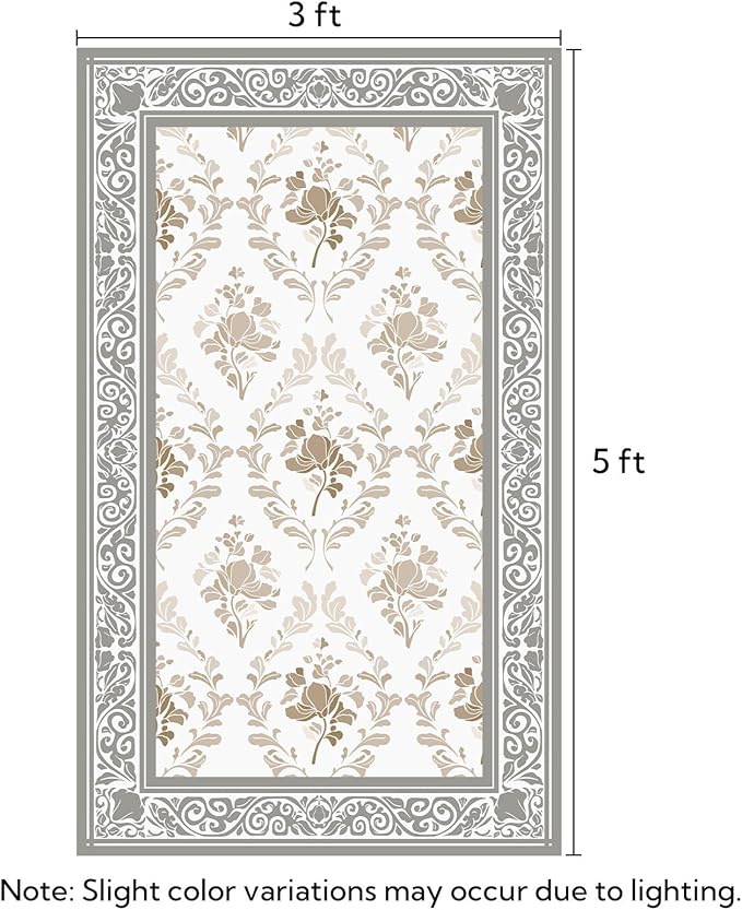SOULFUL Medium Pile 3x5 Area Rug - Soft Underfoot Small Entryway Rug - Light Taupe Boho Floral - Washable Non-Slip - Perfect for Living Room Bedroom Foot Kids Room Reading Nook