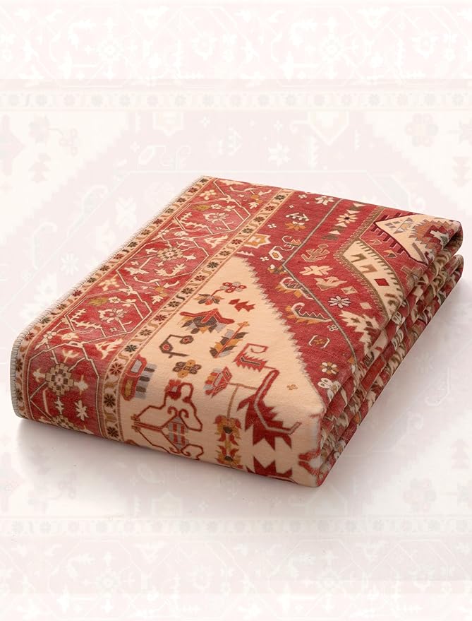 SERISSA Area Rug 3x5 Boho Rugs for Bedroom, Washable Non-Slip Living Room Rug, Ultra Soft Print Distressed Vintage Red Beige Rug Low-Pile Throw Carpet for Entry Kitchen Bedroom Nursery Dorm Decor