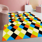 Vibrant Geometric Diamond Texture Rug for Living Room Bedroom Diningroom Playroom Home Office Modern Deco Washable Non Slip Playroom Nursery Room Large Carpet Black and Blue Green 10x12 Mat