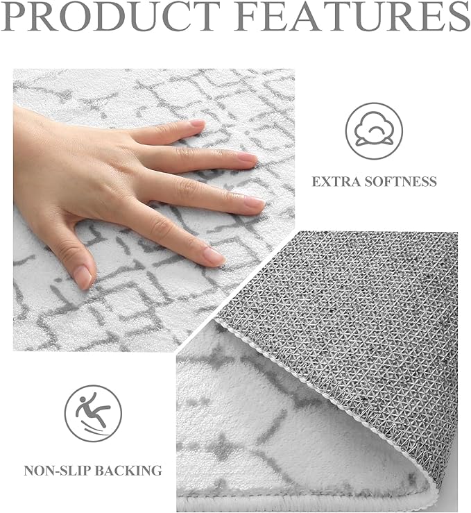 Lahome Moroccan Round Area Rug - 3Ft Round Rug Non-Slip Washable Soft Round Bathroom White Throw Small Circle Rug for Bedroom, Modern Geometric Print Low-Pile Round Rugs for Entryway Kitchen Sofa
