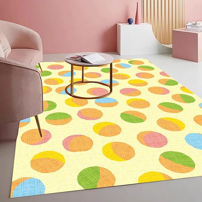 Retro Yellow and Brown Polka Dot Texture Rug 5x7 Non Slip Washable Soft Area Rugs for Living Room Bedroom Nursery Room Stain Resistant Large Home Office Playroom Indoor Carpet
