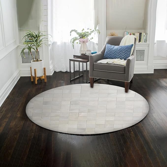 Round Area Rug – Soft Modern Carpet for Living Room, Bedroom, Entryway – Non-Slip Durable Floor Mat for Home Décor (White_6X6)