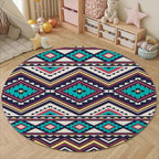 Native Tribal Geometry Round Rug Vintage Blue White Living Room Bedroom Area Rug Non Slip Soft Low Pile Washable Indoor Floor Carpet for Dining Room Kitchen Office Entryway 3ft