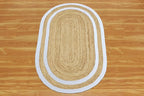 Oval Runner 2.6x12 Kilim Jute Runner Natural Oval Thick 0.27" Solid Design Beige White Hand Braided Jute Flatweave Mat Handmade Boho Indoor Outdoor Rugs for Hallway Enterway Corridor
